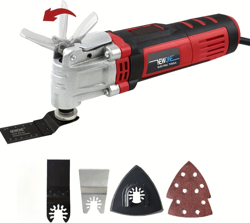 New One Oscillating Tool 4 Amp Oscillating Multi-Tool Kit with 4° Oscillation Angle,6 Variable Speed with 5-piece Electric Multitool Blades (Red Black) - Image 1